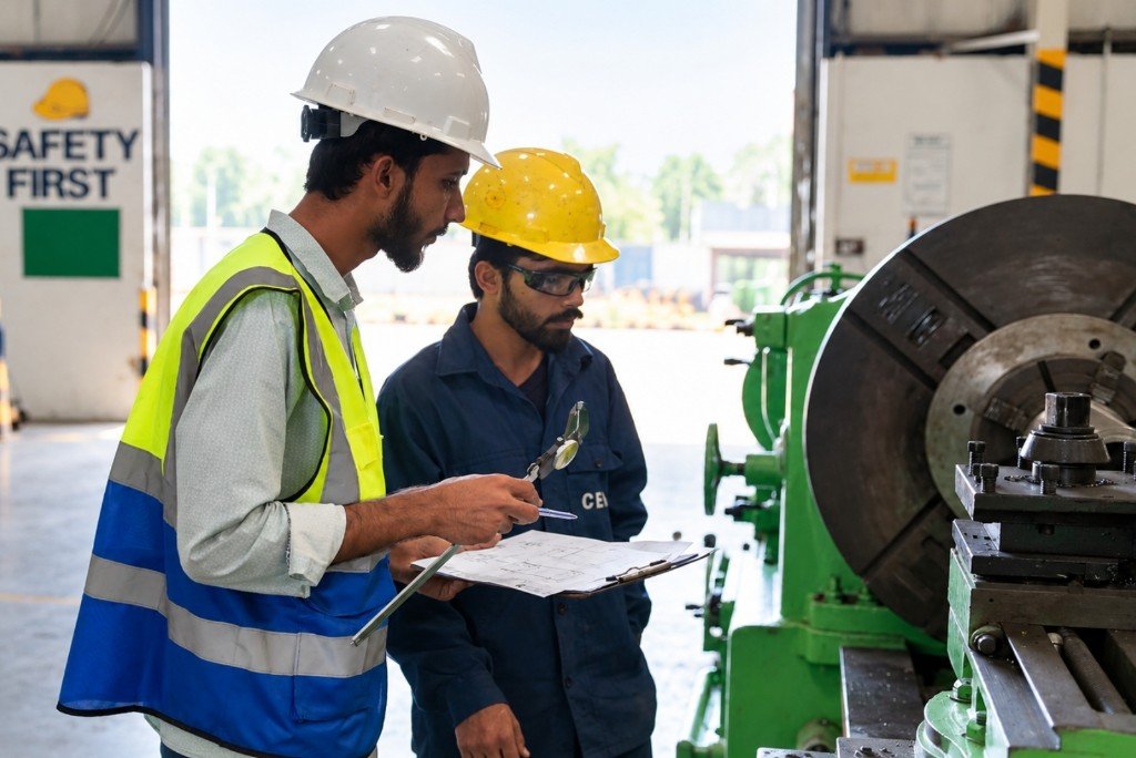Chenab Engineering Works team inspecting components on the shop floor
