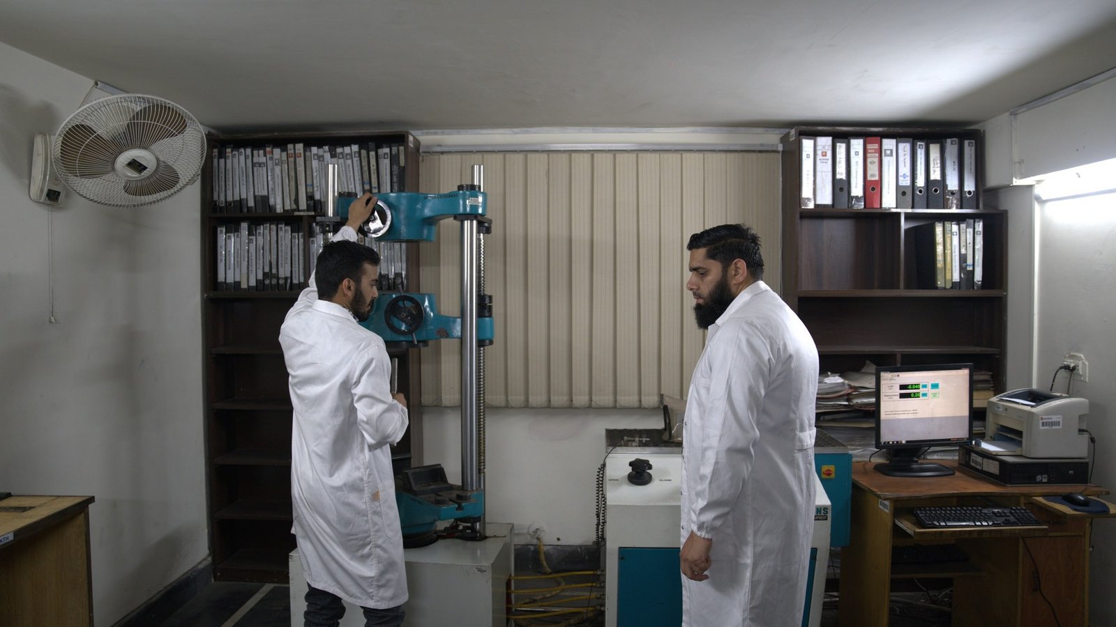 In-house material testing laboratory with universal testing machine at Chenab Engineering Works