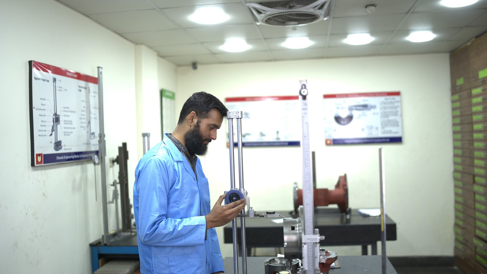 In-house quality control laboratory with digital height gauges at Chenab Engineering